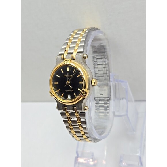 Valentino Womens Two Tone Quartz Watch Black Dial Date 24 mm 2432015 New Battery - Picture 2 of 10